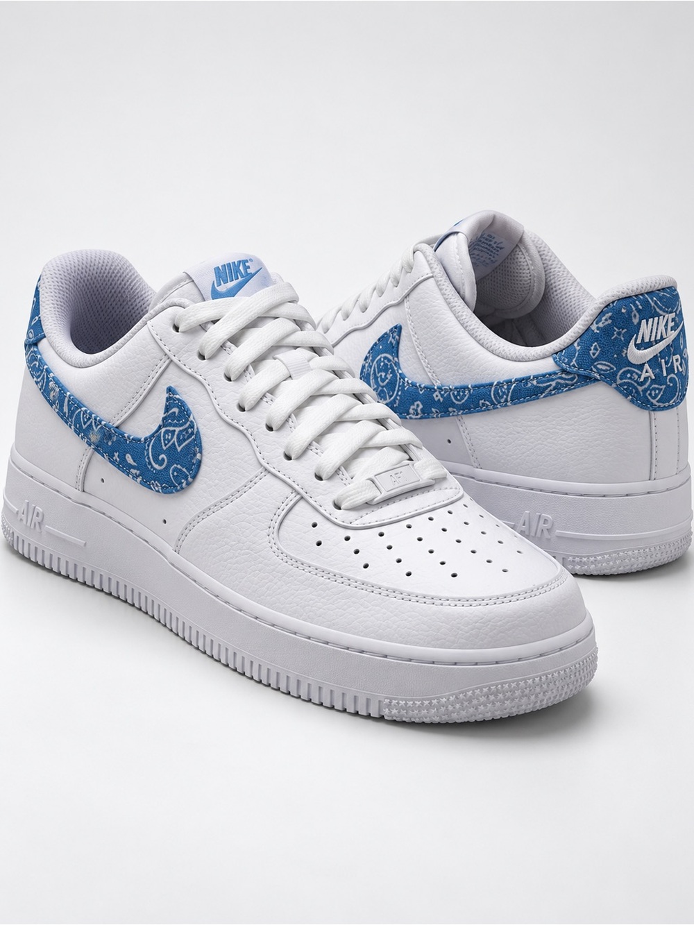 Nike Air Force 1 Low White with Blue Paisley Swoosh